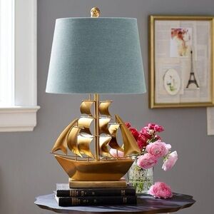 Pottery Barn Teen Gold Ship Lamp with Teal Shade